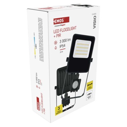 EMOS VISIO LED reflektor 20 W mozgásérzékelővel IP54 term. fehér