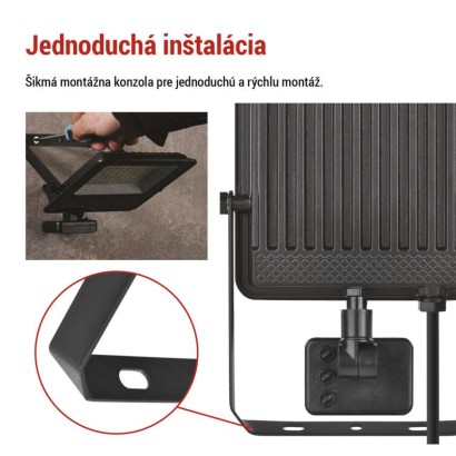 LED reflektor VISIO s pohybovým čidlom, 50 W, neutrálna biela, čierný