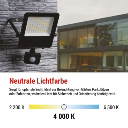 LED-Strahler VISIO mit Bewegungsmelder, 50 W, schwarz, neutral weiß