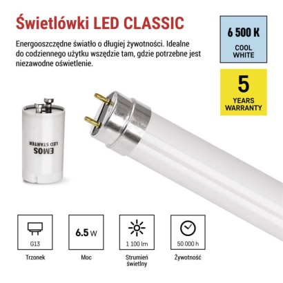 Żarówka LED liniowa T8 6,5 W 60 cm Zimna biel 10 szt.