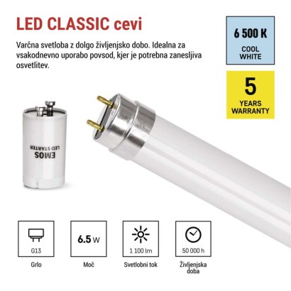 LED cev T8 6,5 W 60 cm Hladna bela 10 kos.