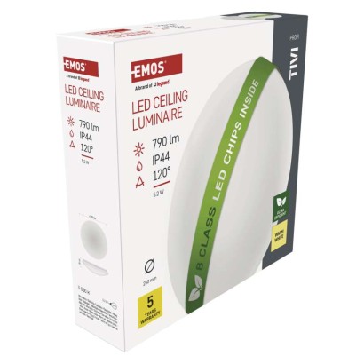 LED mennyezeti lámpatest TIVI, B CLASS, kerek, fehér 5,2W, IP44, Meleg fehér