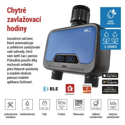 GoSmart zavlažovací hodiny, Bluetooth 5.0, 2 výstupy