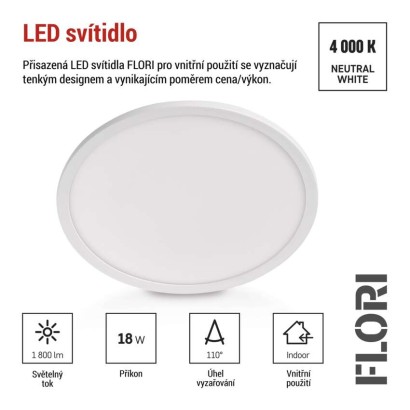 LED přisazené svítidlo FLORI kruhové, bílé, 18W, neutrální bílá