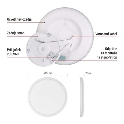 LED svetilo nadometno FLORI okrogla, bela, 18W, nevtralna bela