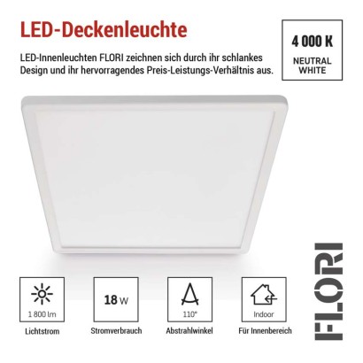 LED-Anbauleuchte FLORI quadrat, weiß, 18W, neutralweiß