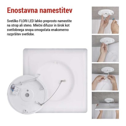 LED svetilo nadometno FLORI kvadratni, bela, 18W, nevtralna bela