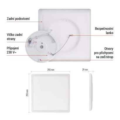 LED přisazené svítidlo FLORI čtvercové, bílé, 18W, neutrální bílá