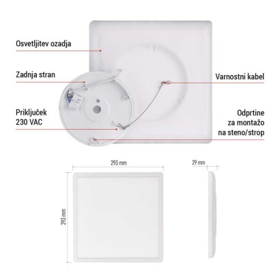 LED svetilo nadometno FLORI kvadratni, bela, 18W, nevtralna bela