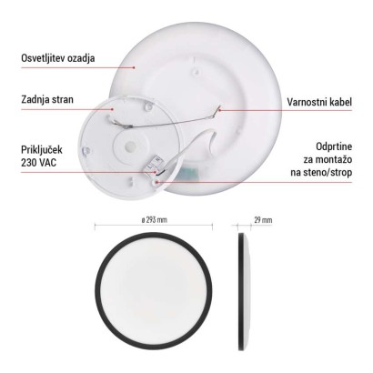 LED svetilo nadometno FLORI okrogla, črna, 18W, nevtralna bela