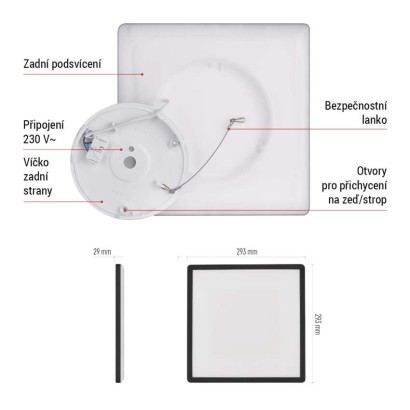 LED přisazené svítidlo FLORI čtvercové, černé, 18W, neutrální bílá