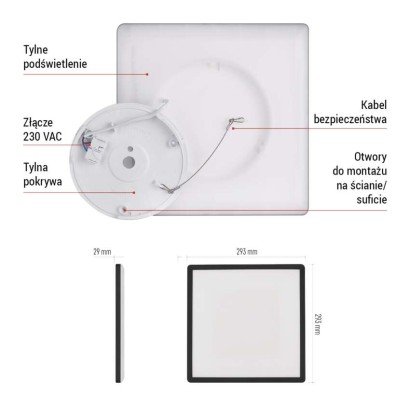 Oprawa LED FLORI kwadratowy, czarny, 18W, neutralna biel