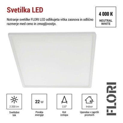 LED svetilo nadometno FLORI kvadratni, bela, 22W, nevtralna bela