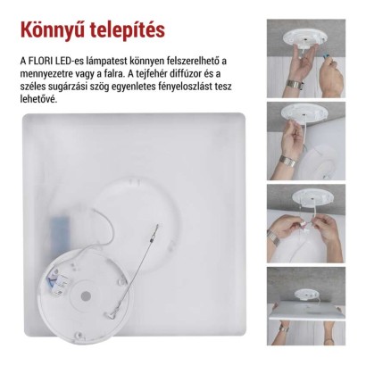 LED felületi lámpatest FLORI négyzet, fehér, 22W, semleges fehér