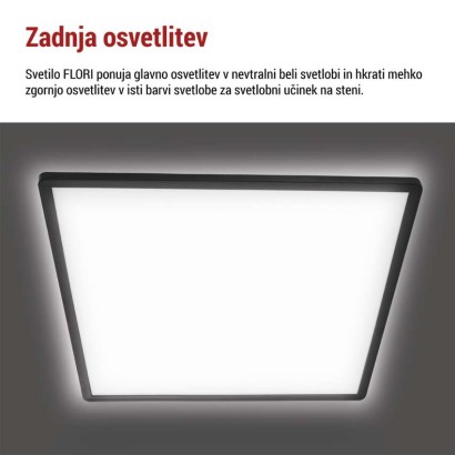 LED svetilo nadometno FLORI kvadratni, črna, 22W, nevtralna bela