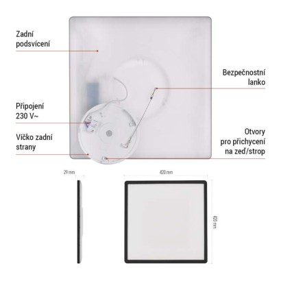 LED přisazené svítidlo FLORI čtvercové, černé, 22W, neutrální bílá