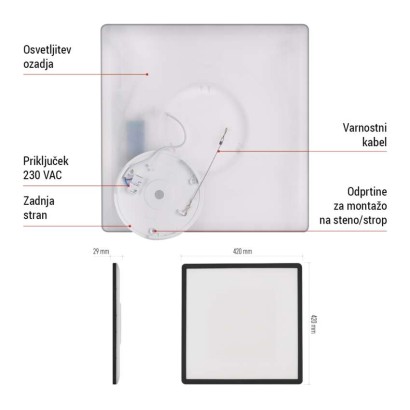 LED svetilo nadometno FLORI kvadratni, črna, 22W, nevtralna bela