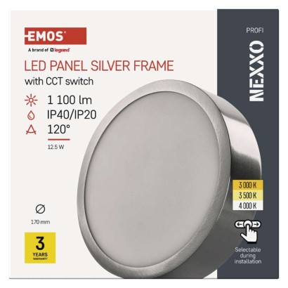 Panel LED natynkowy NEXXO, okrągły, srebrny, 12,5W, CCT