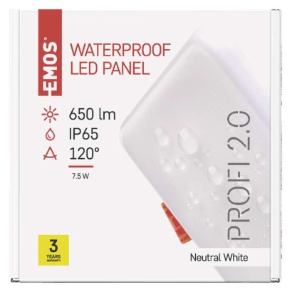 EMOS LED panel VIXXO beépíthető 7,5W 650lm IP65 term. fehér