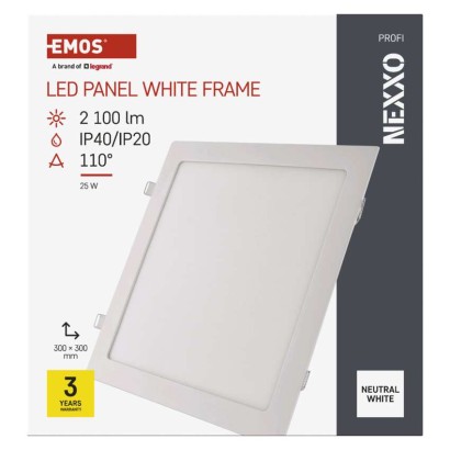 LED süllyesztett lámpatest NEXXO, négyzet, fehér, 24W, természetes fehér