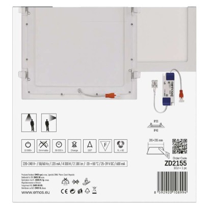 LED süllyesztett lámpatest NEXXO, négyzet, fehér, 24W, természetes fehér