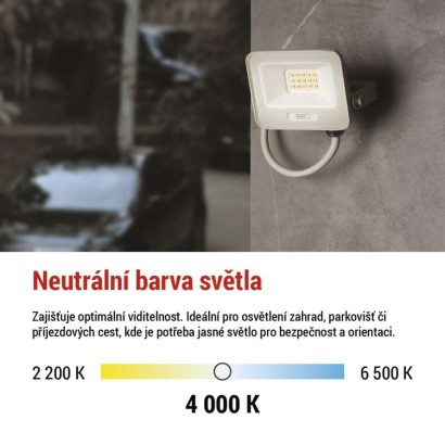 LED reflektor GLARO 10W, bílý, IP65, 1000 lm, neutrální bílá