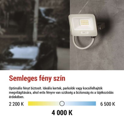 LED reflektor GLARO 10W, fehér, IP65, 1000 lm, természetes fehér