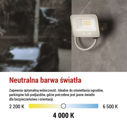 Naświetlacz LED GLARO 10W, biały, IP65, 1000 lm, neutralna biel