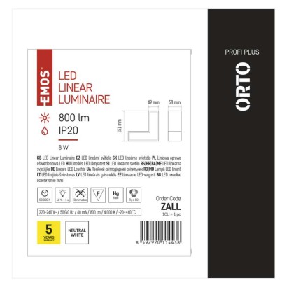 LED lineáris lámpatest ORTO LCON 8W, semleges fehér