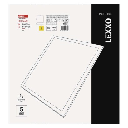 LED panel LEXXO backlit 60×60, čtvercový vestavný bílý, 30W,UGR,n.b.