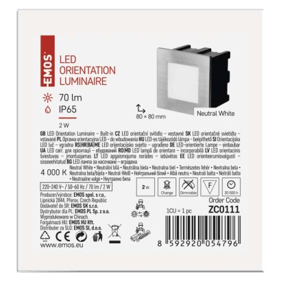 LED orientačné vstavané svietidlo AMAL 80×80 2W neutr. b.,IP65