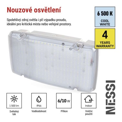 LED Nouzové svítidlo NESSI 10W 3h IP66