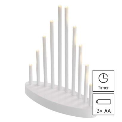 LED svietnik biely, 24,5 cm, 3x AA, vnútorný, teplá biela, časovač