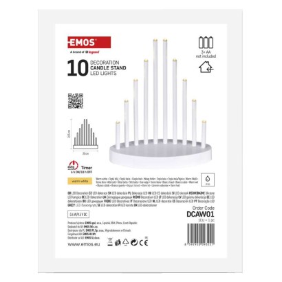 LED svietnik biely, 24,5 cm, 3x AA, vnútorný, teplá biela, časovač