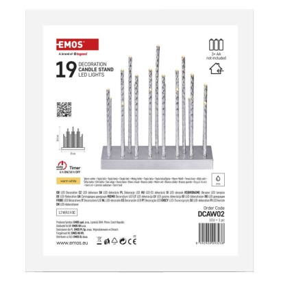 LED svietnik strieborný, 28,5 cm, 3x AA, vnútorný, teplá biela, časovač