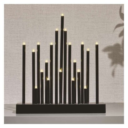 LED gyertyatartó, fekete, 27,5 cm, 3x AA, beltéri, meleg fehér, időzítő