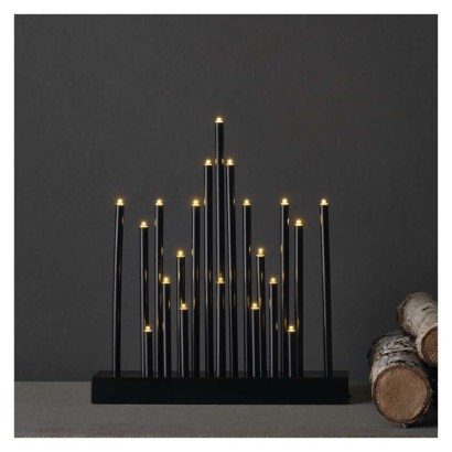 LED gyertyatartó, fekete, 27,5 cm, 3x AA, beltéri, meleg fehér, időzítő