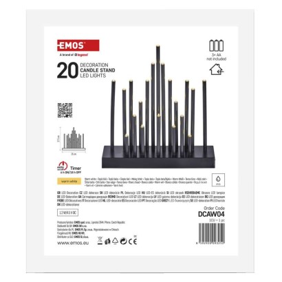 LED gyertyatartó, fekete, 27,5 cm, 3x AA, beltéri, meleg fehér, időzítő