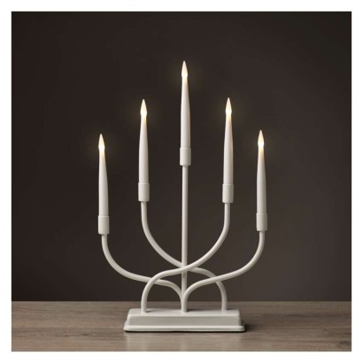 Dekoracje - świecznik biały 5 LED, 40 cm 2x AA metal ciepła biel, IP20, timer