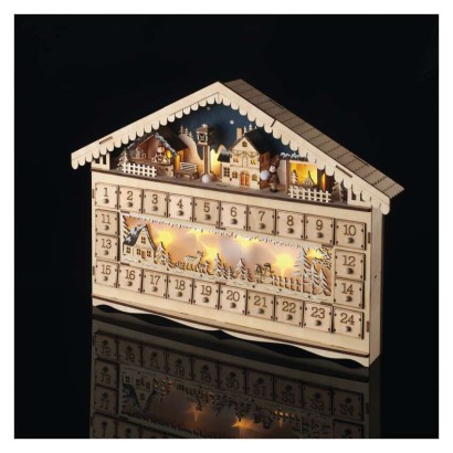 LED adventi naptár, fa, 40x50 cm, 2x AA, beltéri, meleg fehér, időzítő