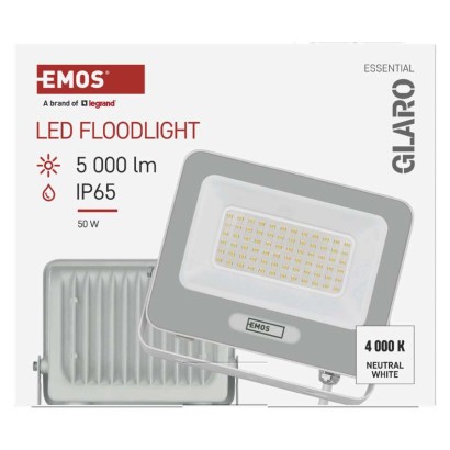 LED prožektors GLARO, 50 W, balts, IP65, 5000 lm, neutraliai baltas