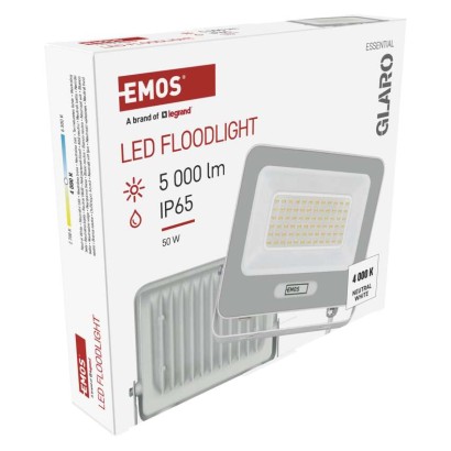 LED prožektors GLARO, 50 W, balts, IP65, 5000 lm, neutraliai baltas