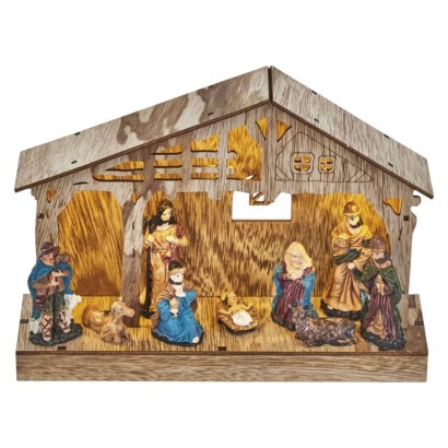 Dekoracje - 5 LED szopka 26x19 cm 3x AA, ciepła biel, IP20, timer