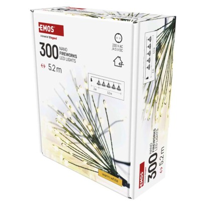 Dekoracje - 300 LED 5,2 m nano łezki frędzle ciepła biel, zielony przewód, IP20, timer