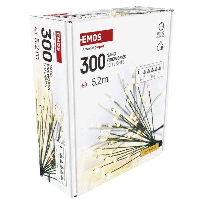 Dekoracje - 300 LED 5,2 m nano łezki frędzle ciepła biel, zielony przewód, IP20, timer