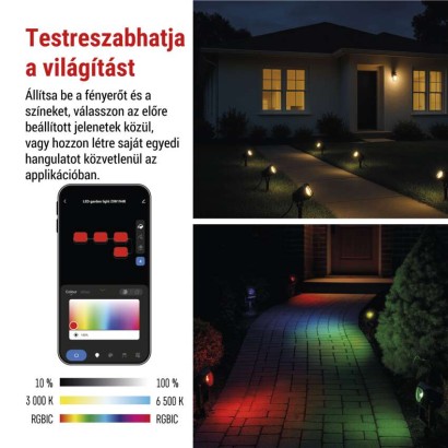 GoSmart kültéri LED spotlámpa, kezdő készlet, 4 darab, 7 W, RGBIC dimmelhető, WiFi