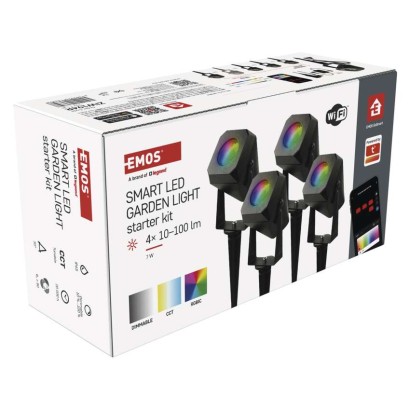 GoSmart vonkajšie LED bodové svetlo, štart. sada, 4 diely, 7 W, RGBIC stmievateľné, WiFi