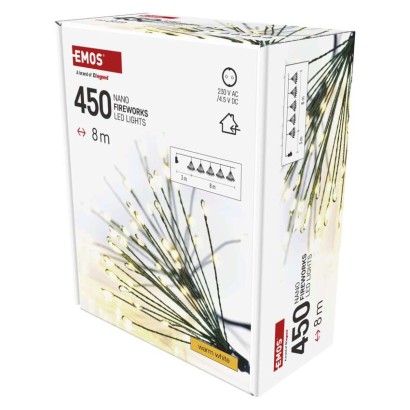 Dekoracje - 450 LED 8 m nano łezki frędzle ciepła biel, zielony przewód, IP20, timer