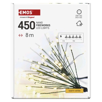 Dekoracje - 450 LED 8 m nano łezki frędzle ciepła biel, zielony przewód, IP20, timer