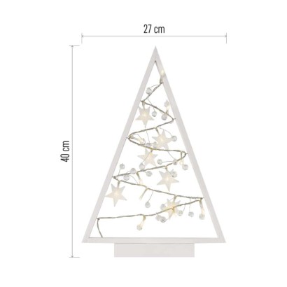 LED dekoráció – világító feldíszített karácsonyfa, 40 cm, 2x AA, beltéri, meleg fehér, id.
